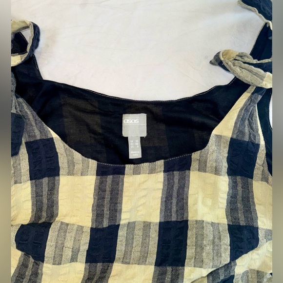 ASOS Plaid Tie-Shoulder Mini Dress Black and Tan Oversized Woman’s size 6 - Picture 5 of 12